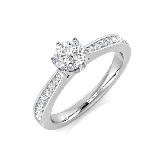 0.54ct SI2/G Round cut Natural Diamond Shoulder Set Engagement Ring in 9k White Gold