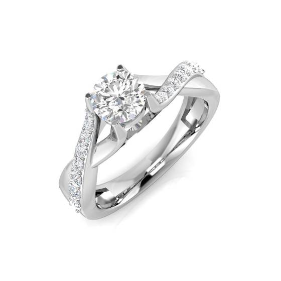 0.61ct SI2/G Round cut Natural Diamond Shoulder Set Engagement Ring in 9k White Gold