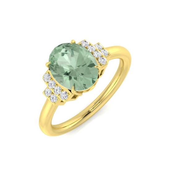 1.93ct I1/G Oval cut Green Amethyst Gemstone Ring in 9k Yellow Gold