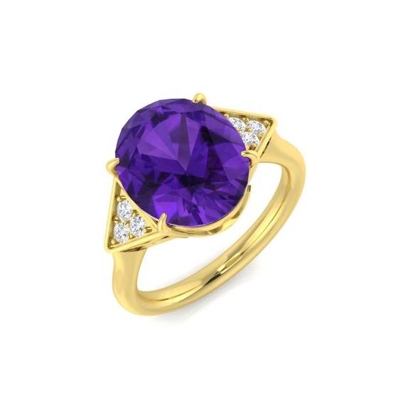 3.89ct SI2/G Oval cut Amethyst Gemstone Ring in 9k Yellow Gold