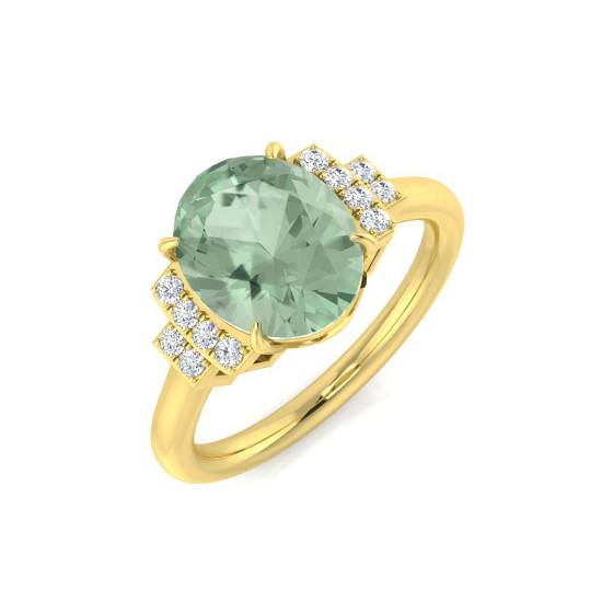 2.72ct I1/G Oval cut Green Amethyst Gemstone Ring in 9k Yellow Gold