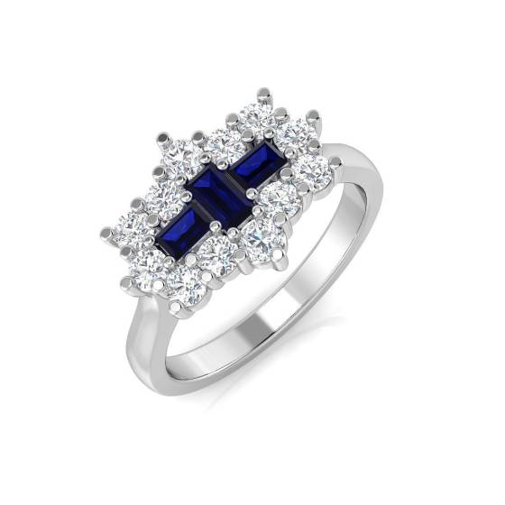0.93ct SI2/G Emerald cut Blue Sapphire Gemstone Ring in Platinum