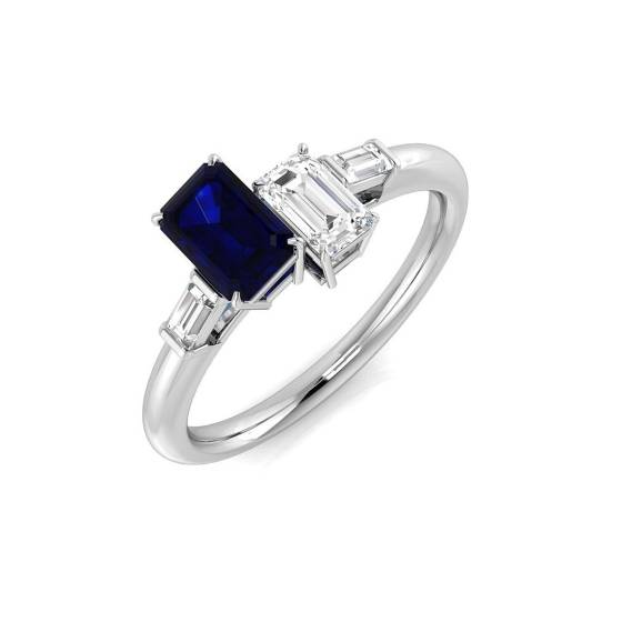 0.79ct SI1/G Emerald cut Blue Sapphire Gemstone Ring in Platinum