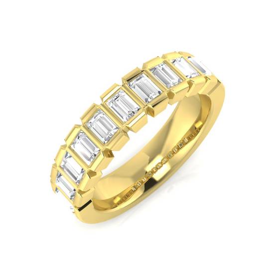 0.79ct SI1/G Baguette cut Natural Diamond Half Eternity Ring in 18k Yellow Gold