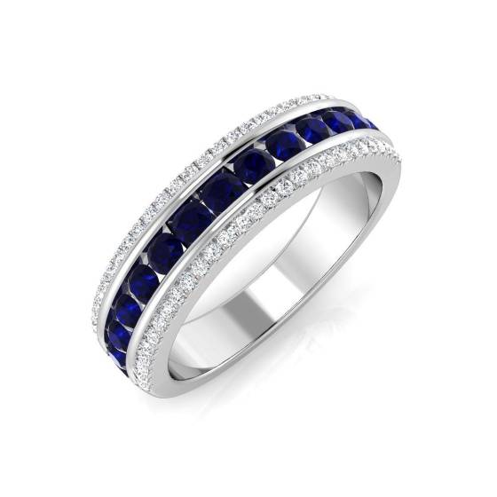 0.89ct SI2/G Round cut Blue Sapphire Gemstone Ring in 9k White Gold