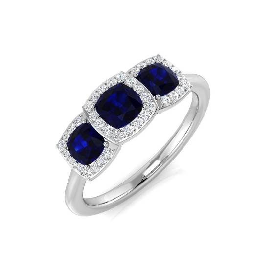 0.96ct SI2/G Cushion cut Blue Sapphire Gemstone Ring in Platinum