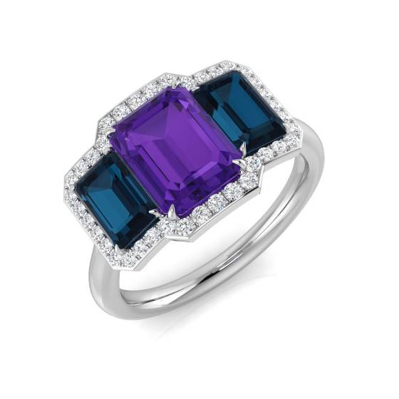 2.72ct SI2/G Emerald cut Blue Topaz Gemstone Ring in 9k White Gold