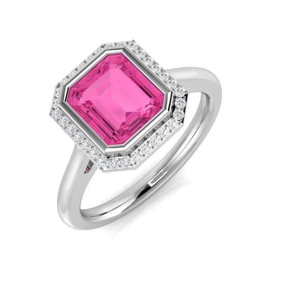 1.37ct SI2/G Emerald cut Pink Sapphire Gemstone Ring in Platinum