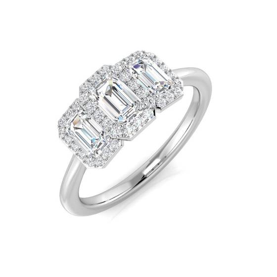 0.80ct SI2/G Emerald cut Natural Diamond 3 Stone Ring in Platinum