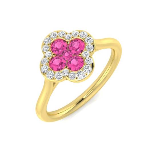 0.58ct SI2/G Round cut Pink Sapphire Gemstone Ring in 18k Yellow Gold
