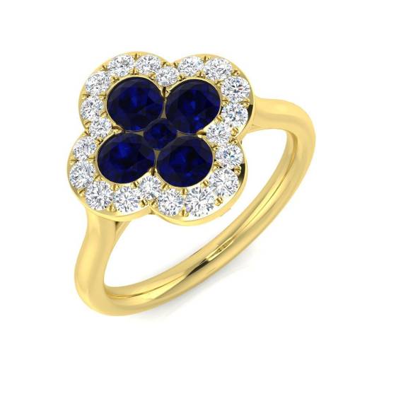 1.45ct SI2/G Round cut Blue Sapphire Gemstone Ring in 18k Yellow Gold