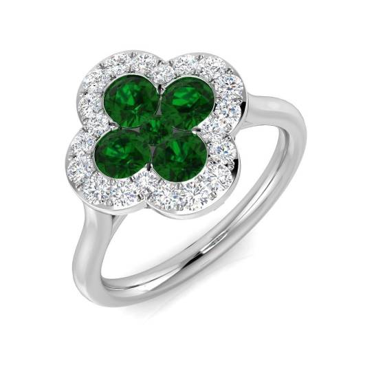 1.15ct SI2/G Round cut Green Emerald Gemstone Ring in Platinum