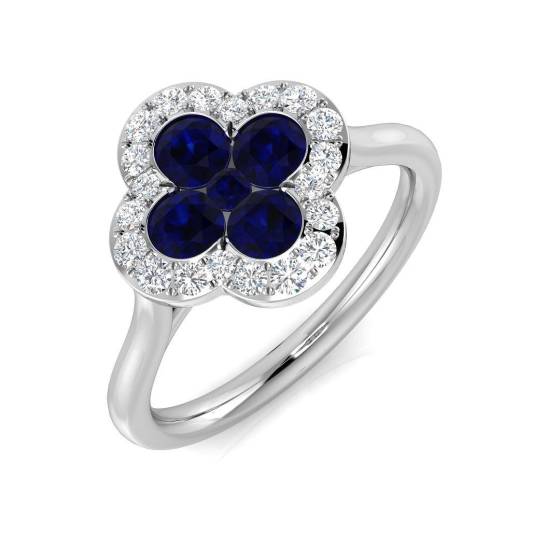 0.89ct SI2/G Round cut Blue Sapphire Gemstone Ring in Platinum