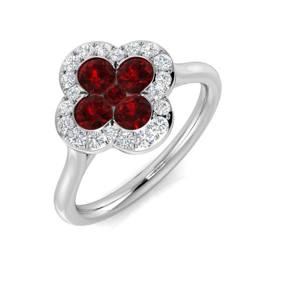 0.88ct SI2/G Round cut Ruby Gemstone Ring in Platinum