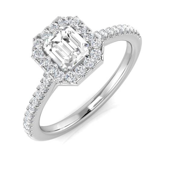 0.70ct SI1/G Emerald cut Natural Diamond Halo Ring in Platinum