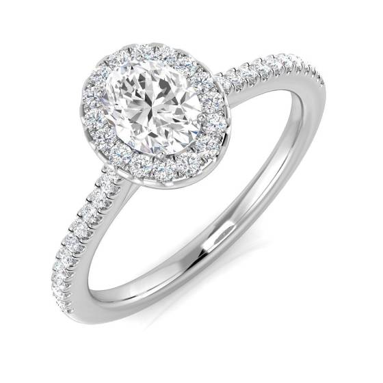 0.70ct SI1/G Oval cut Natural Diamond Halo Ring in Platinum