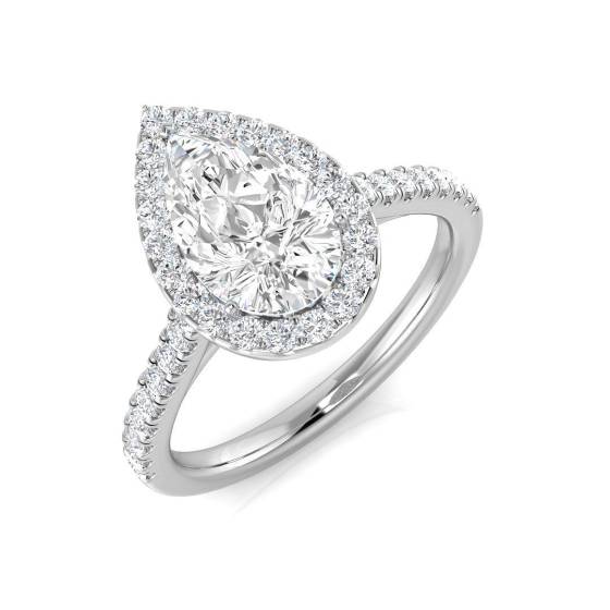 1.87ct SI1/G Pear cut Natural Diamond Halo Ring in Platinum