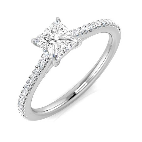 0.61ct SI1/G Princess cut Natural Diamond Shoulder Set Engagement Ring in Platinum