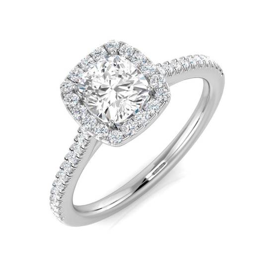 1.01ct SI1/G Cushion cut Natural Diamond Halo Ring in Platinum