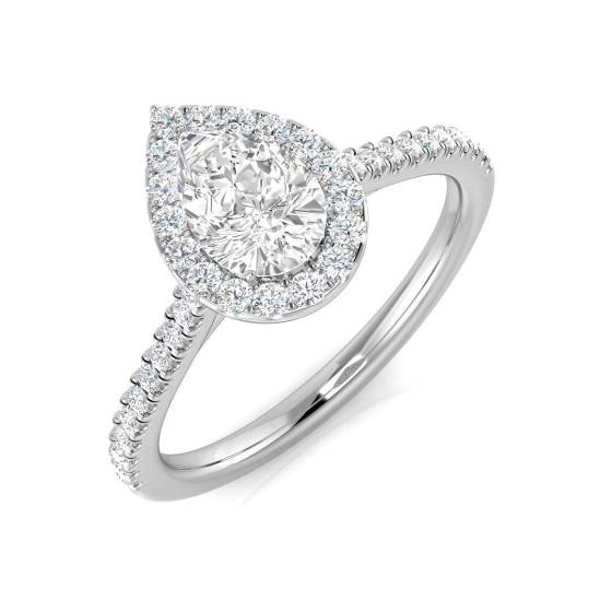 0.81ct SI1/G Pear cut Natural Diamond Halo Ring in Platinum