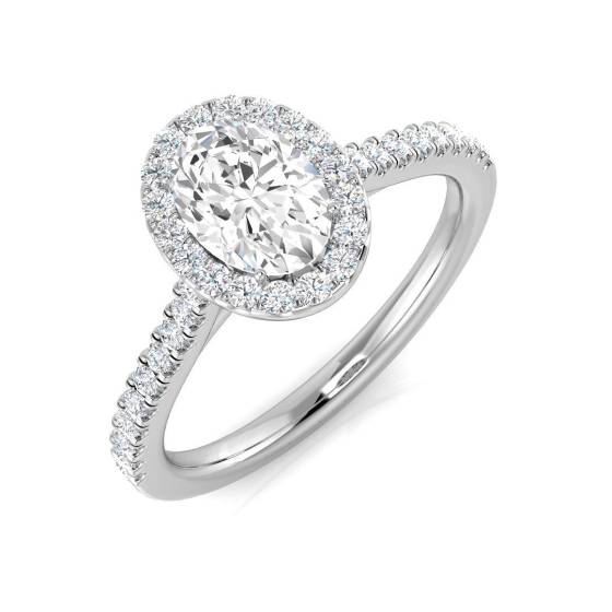 0.92ct SI1/G Oval cut Natural Diamond Halo Ring in Platinum