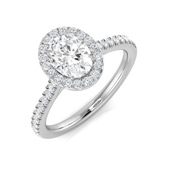 1.00ct SI1/G Oval cut Natural Diamond Halo Ring in Platinum