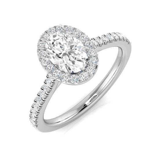 0.95ct SI1/G Oval cut Natural Diamond Halo Ring in Platinum
