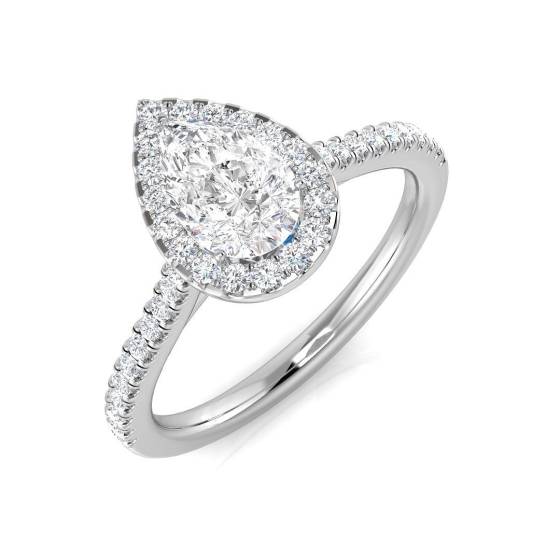0.91ct SI1/G Pear cut Natural Diamond Halo Ring in Platinum