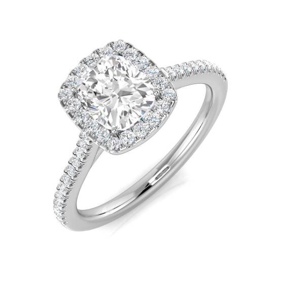 1.19ct SI1/G Cushion cut Natural Diamond Halo Ring in Platinum