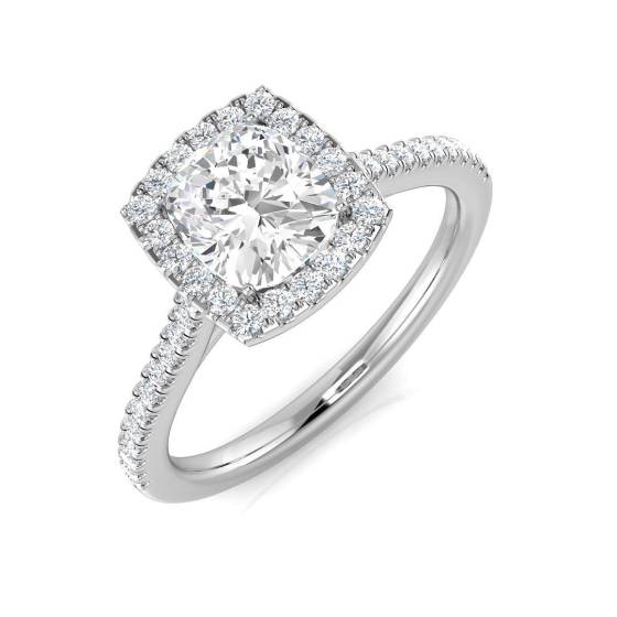1.21ct SI1/G Cushion cut Natural Diamond Halo Ring in Platinum