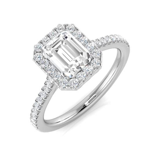 1.14ct SI1/G Emerald cut Natural Diamond Halo Ring in Platinum