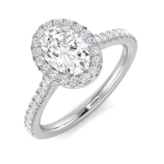 0.94ct SI1/G Oval cut Natural Diamond Halo Ring in Platinum