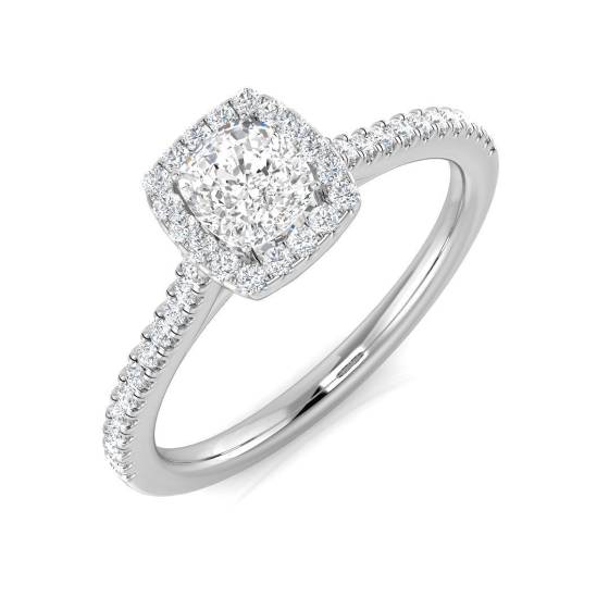 0.66ct SI1/G Cushion cut Natural Diamond Halo Ring in Platinum