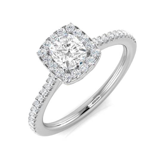0.68ct SI1/G Cushion cut Natural Diamond Halo Ring in Platinum
