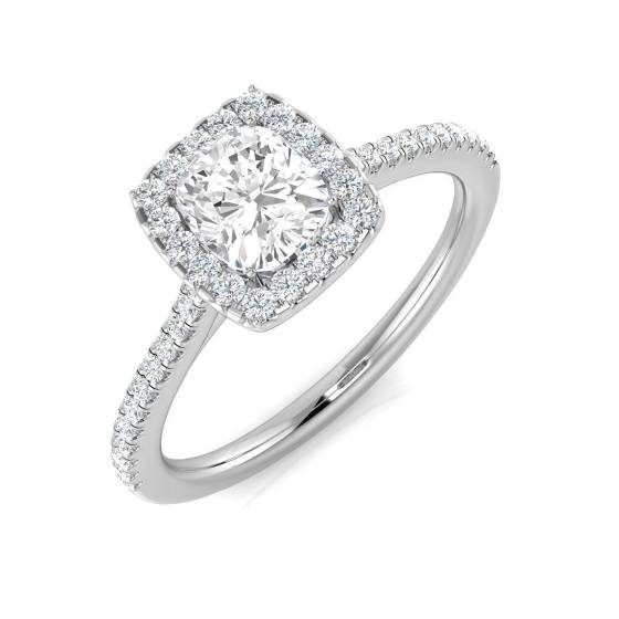 0.77ct SI1/G Cushion cut Natural Diamond Halo Ring in Platinum