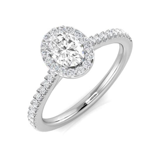 0.58ct SI1/G Oval cut Natural Diamond Halo Ring in Platinum