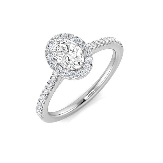 0.67ct SI1/G Oval cut Natural Diamond Halo Ring in Platinum