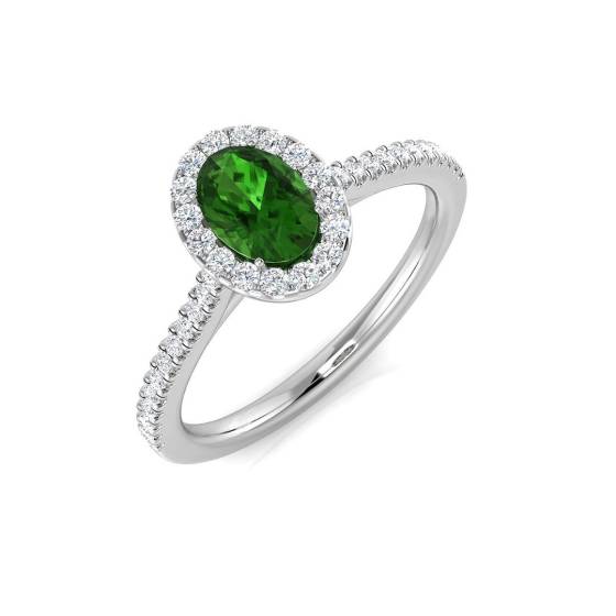 0.72ct SI2/G Oval cut Tsavorite Gemstone Ring in Platinum