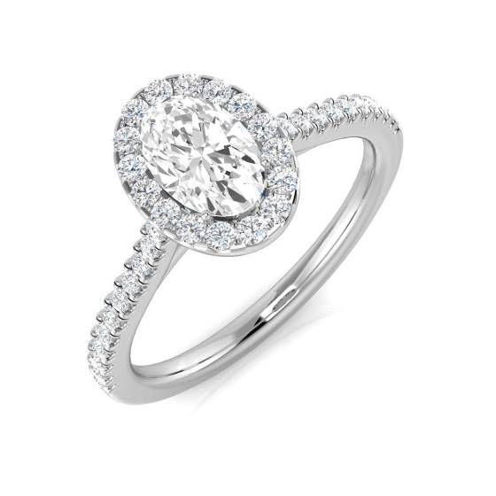 0.74ct SI1/G Oval cut Natural Diamond Halo Ring in Platinum