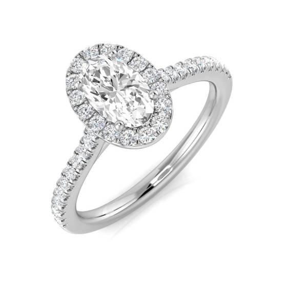 0.71ct SI1/G Oval cut Natural Diamond Halo Ring in Platinum
