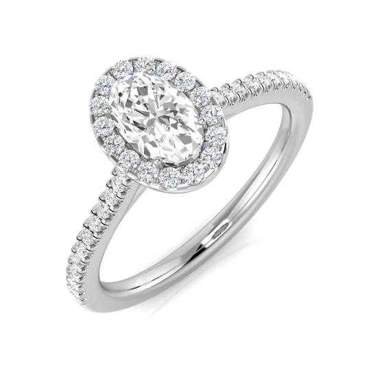 0.67ct SI1/G Oval cut Natural Diamond Halo Ring in Platinum