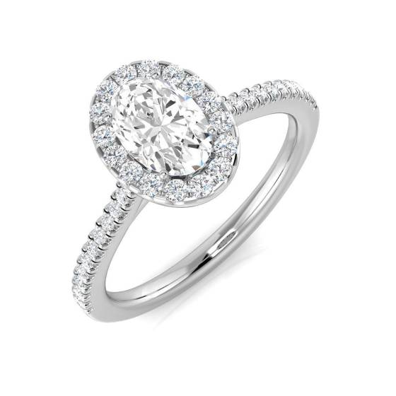 0.85ct SI1/G Oval cut Natural Diamond Halo Ring in Platinum
