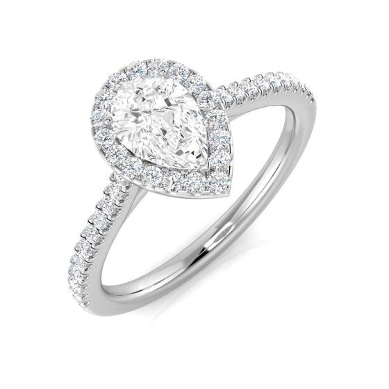 0.79ct SI1/G Pear cut Natural Diamond Halo Ring in Platinum