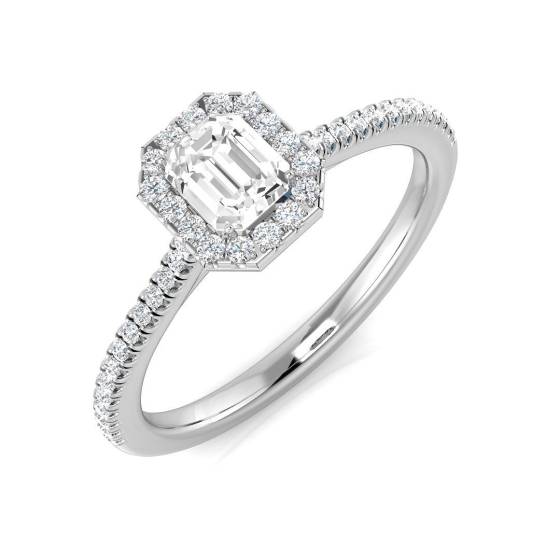 0.56ct SI1/G Emerald cut Natural Diamond Halo Ring in Platinum