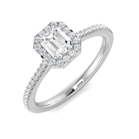0.50ct SI1/G Emerald cut Natural Diamond Halo Ring in Platinum
