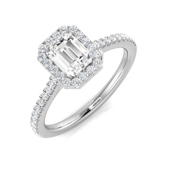 0.80ct SI1/G Emerald cut Natural Diamond Halo Ring in Platinum