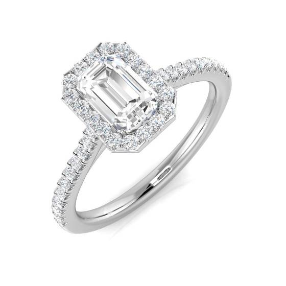 0.93ct SI1/G Emerald cut Natural Diamond Halo Ring in Platinum