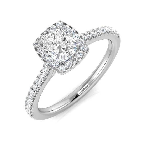 0.68ct SI1/G Cushion cut Natural Diamond Halo Ring in Platinum