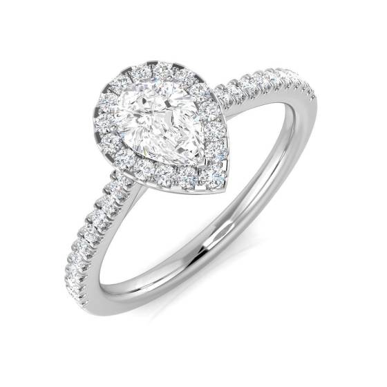 0.65ct SI1/G Pear cut Natural Diamond Halo Ring in Platinum
