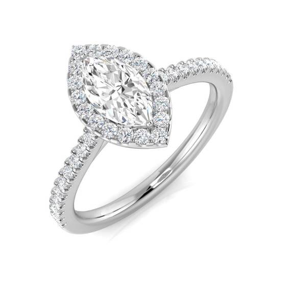 0.86ct SI1/G Marquise cut Natural Diamond Halo Ring in Platinum